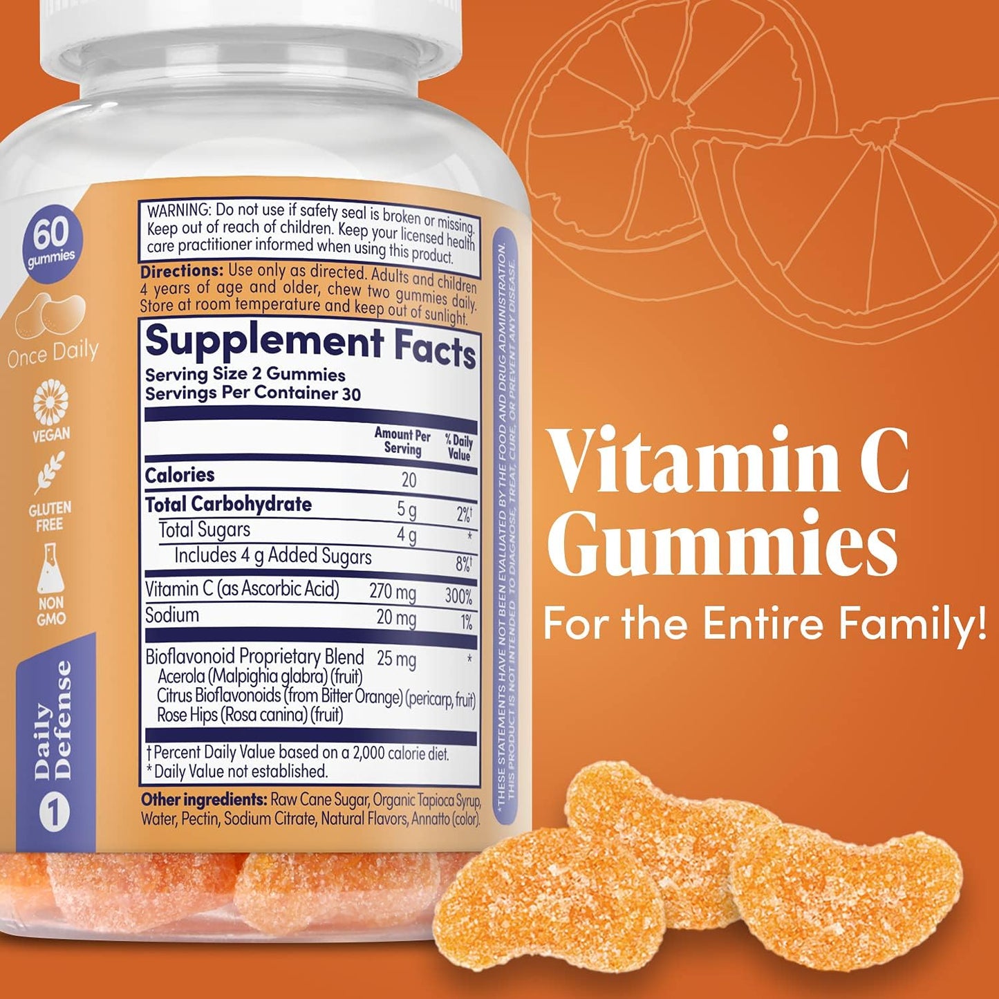 Zand Orange C Gummies | Immune Boost with Vitamin C, Acerola & Rose HIPS | 60ct, 30 Servings