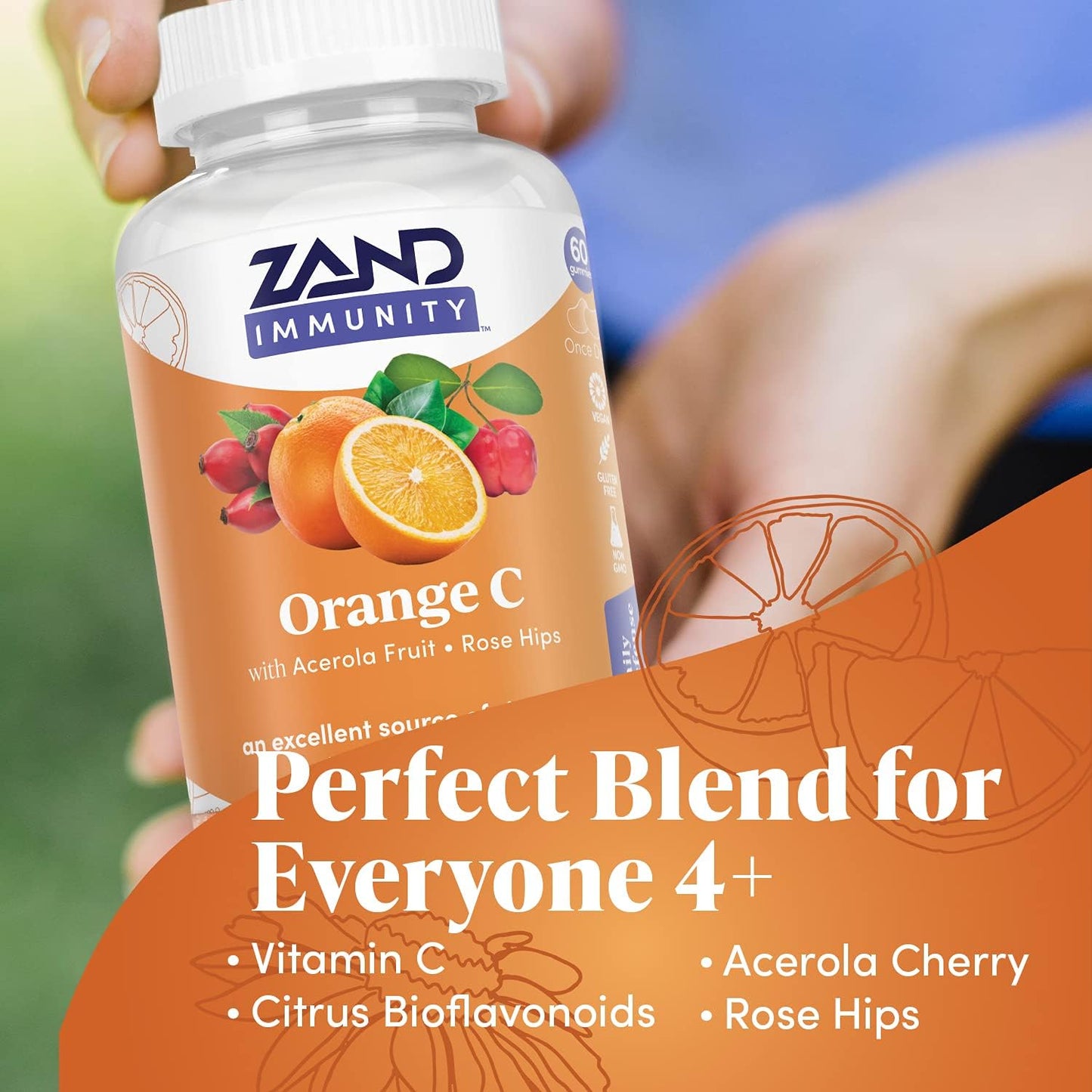 Zand Orange C Gummies | Immune Boost with Vitamin C, Acerola & Rose HIPS | 60ct, 30 Servings