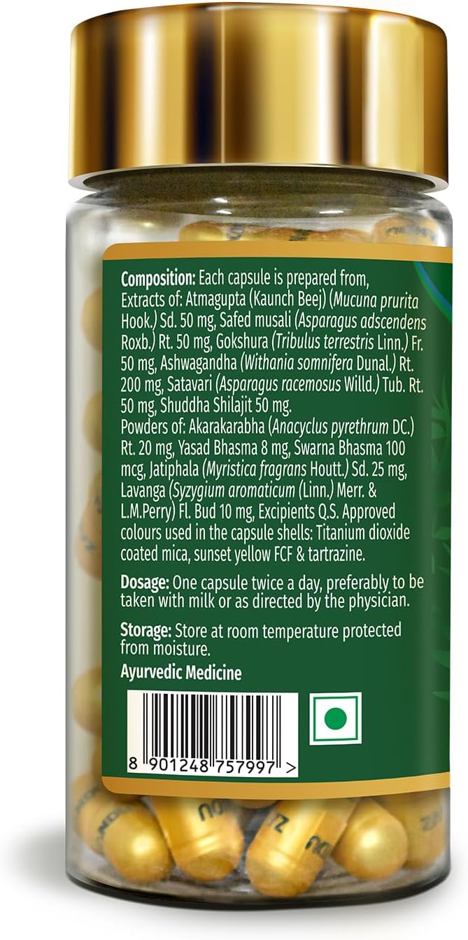 Zandu Ashwagandha Gold Plus Capsules with Ayurvedic Ingredients for Stamina and Immunity Boost (60 ct)