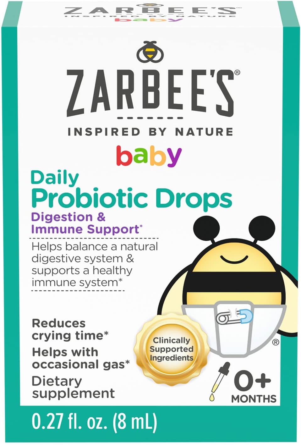 Zarbee's Baby Probiotic Drops for Digestive and Immune Support, Suitable for Newborn Infants and Up, 0.27 Fl Oz