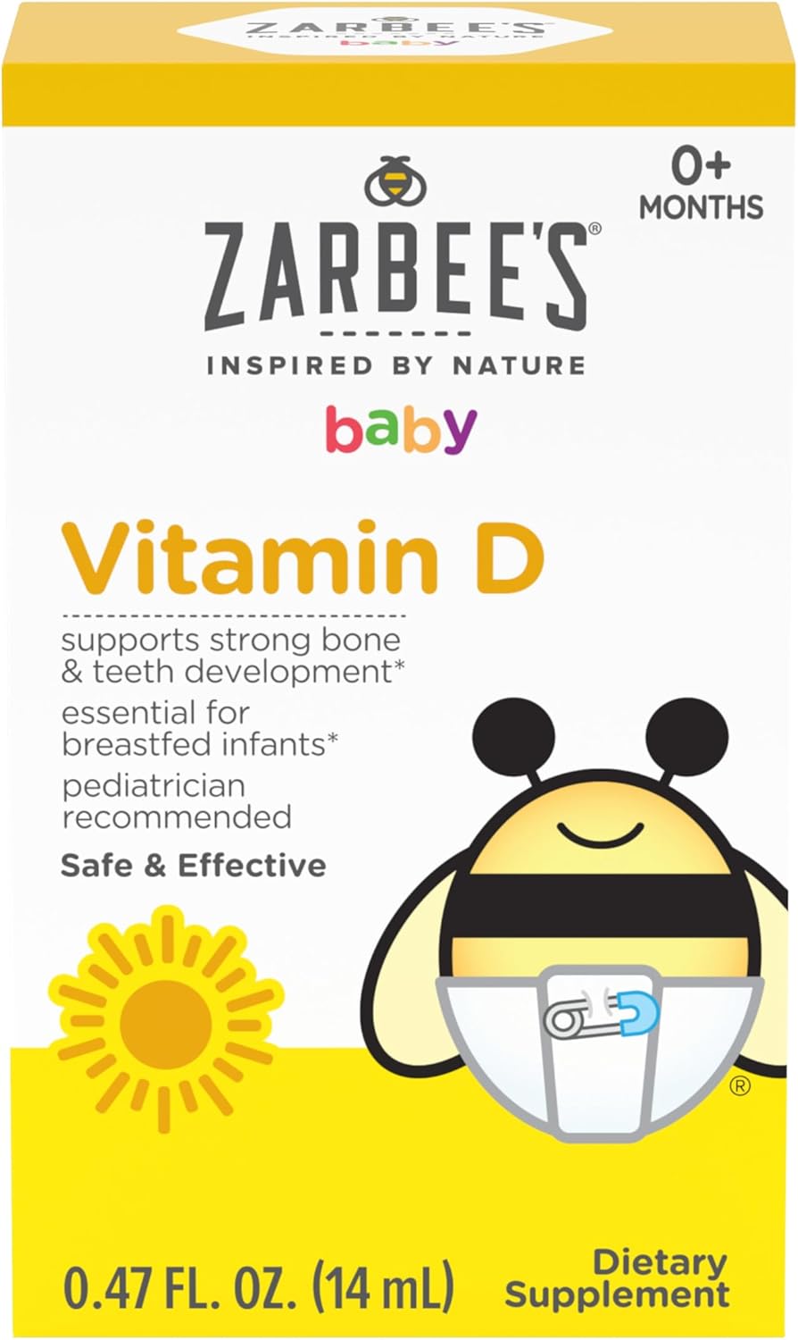 Zarbee's Baby & Toddler Vitamin D Liquid Supplement Drops - 400IU (10mcg), Newborn & Up - Includes Dropper Syringe - 0.47 Fl Oz