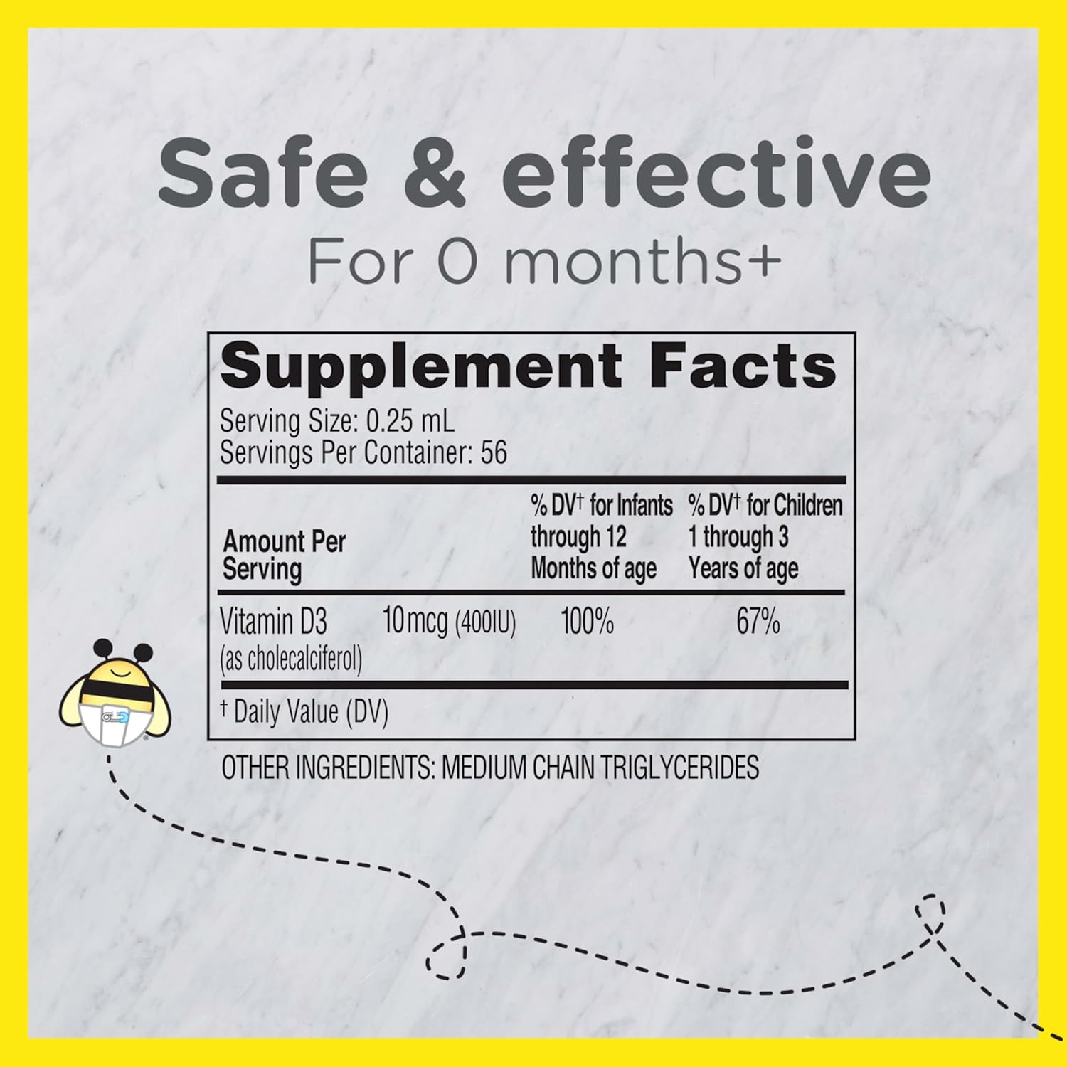 Zarbee's Baby & Toddler Vitamin D Liquid Supplement Drops - 400IU (10mcg), Newborn & Up - Includes Dropper Syringe - 0.47 Fl Oz