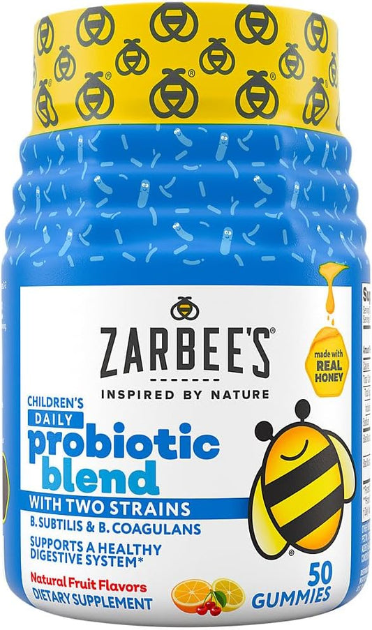 Zarbee's Kids Probiotic Gummies with 2 Strains, Digestive Support, Gluten-Free, Ages 2+, Natural Fruit Flavors, 50 Count