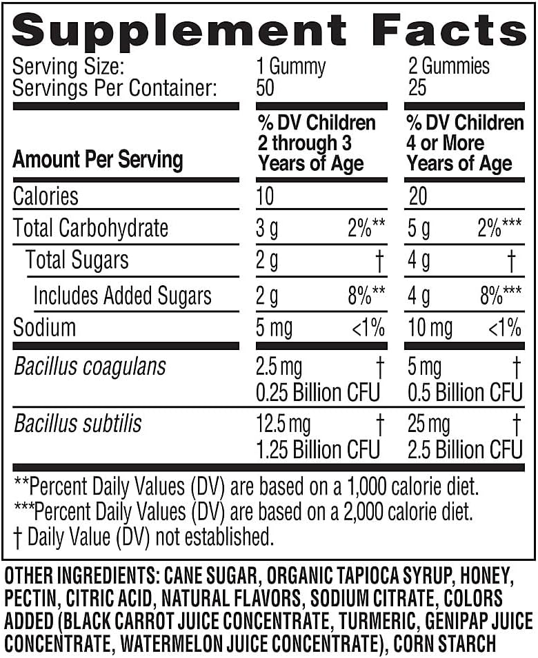 Zarbee's Kids Probiotic Gummies with 2 Strains, Digestive Support, Gluten-Free, Ages 2+, Natural Fruit Flavors, 50 Count