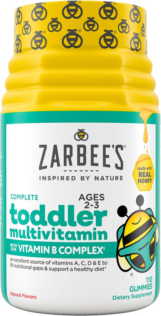 Zarbee's Toddler Multivitamin with Vitamin A, C, D3 & B-complex, Chewable, Gluten-Free, Soy-Free, Nut-Free, Dairy-Free, Natural Fruit Flavors, 2-3 Years, 110 Count