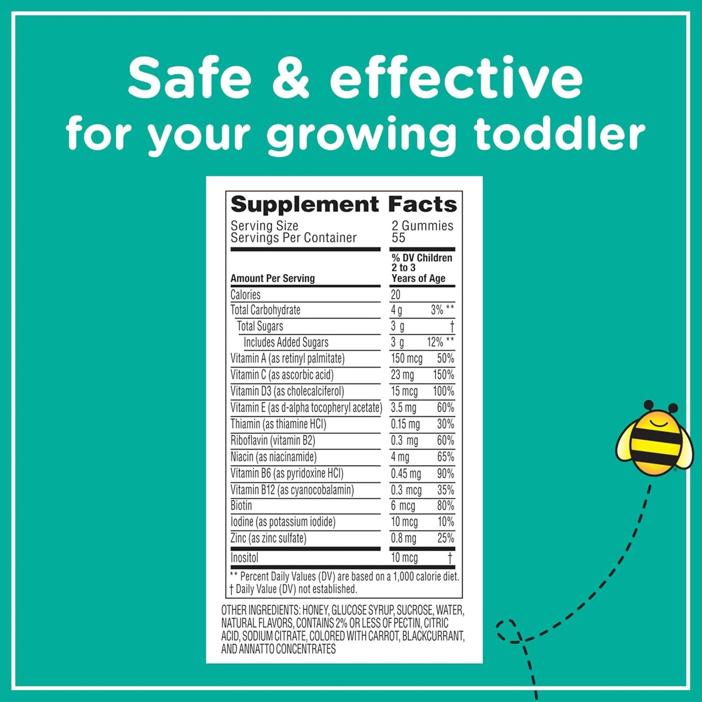 Zarbee's Toddler Multivitamin with Vitamin A, C, D3 & B-complex, Chewable, Gluten-Free, Soy-Free, Nut-Free, Dairy-Free, Natural Fruit Flavors, 2-3 Years, 110 Count