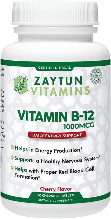 Zaytun Halal Vitamin B12 1000mcg for Energy, Metabolism, and Nervous System - Vegetarian & Vegan - Dairy-Free - 4 Months Supply USA Made