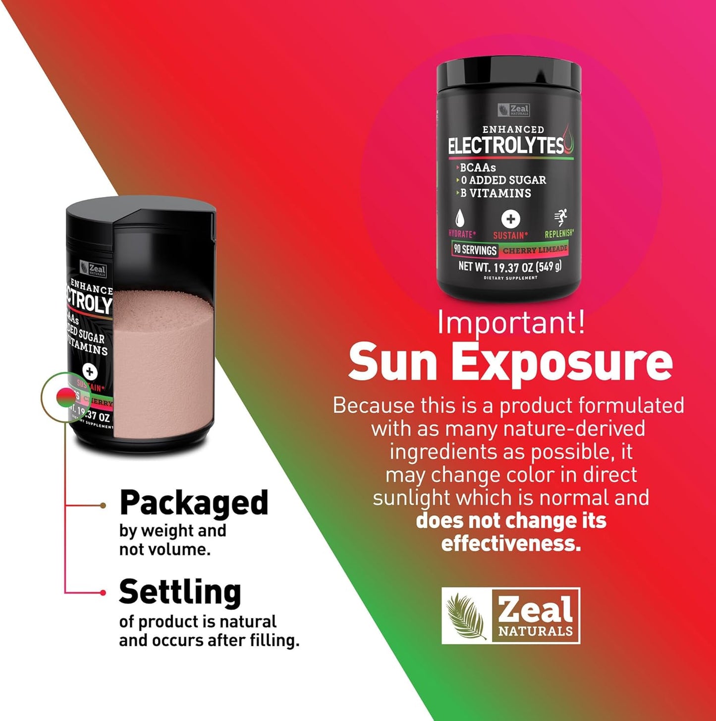 Zeal Naturals Electrolyte Powder Recovery Drink - Cherry Limeade Flavor (90 Servings) | Sugar-Free with BCAAs and B-Vitamins | Hydration Supplement with Potassium, Zinc, and Magnesium | Keto-Friendly Electrolytes