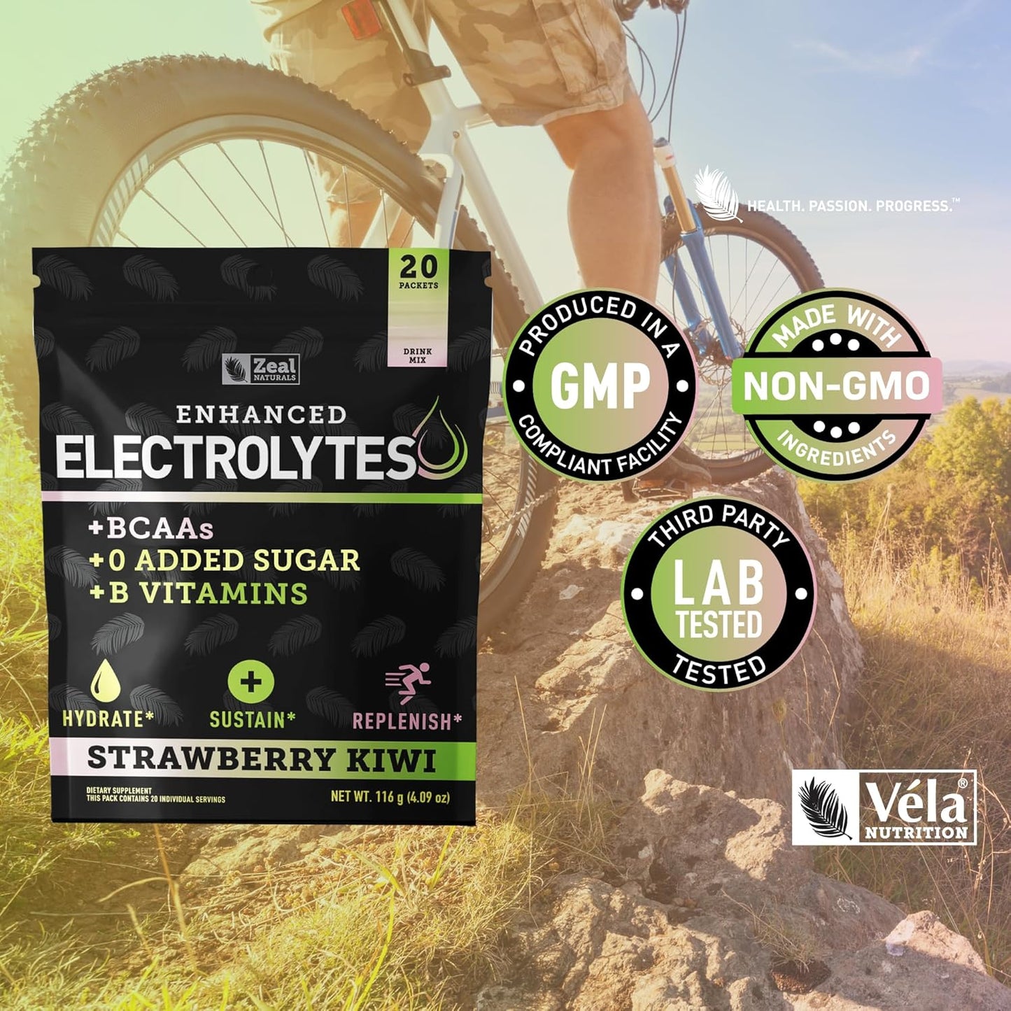 Zeal Naturals Electrolyte Powder Stick Packs - Strawberry Kiwi Flavor (20 Packets) with BCAAs, B-Vitamins, Potassium, Zinc, and Magnesium for Hydration - Sugar-Free Keto Electrolyte Supplement