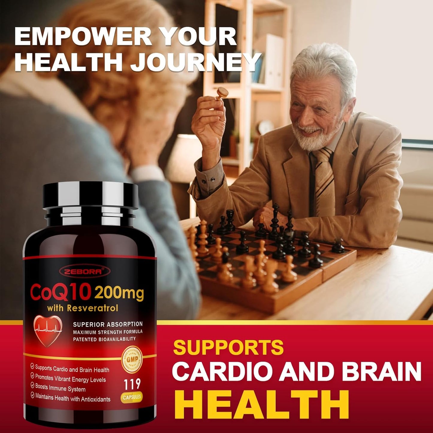 ZEBORA CoQ10-200mg with Trans-Resveratrol, PQQ & Vitamin E - High Absorption Antioxidant for Heart Health & Energy Production