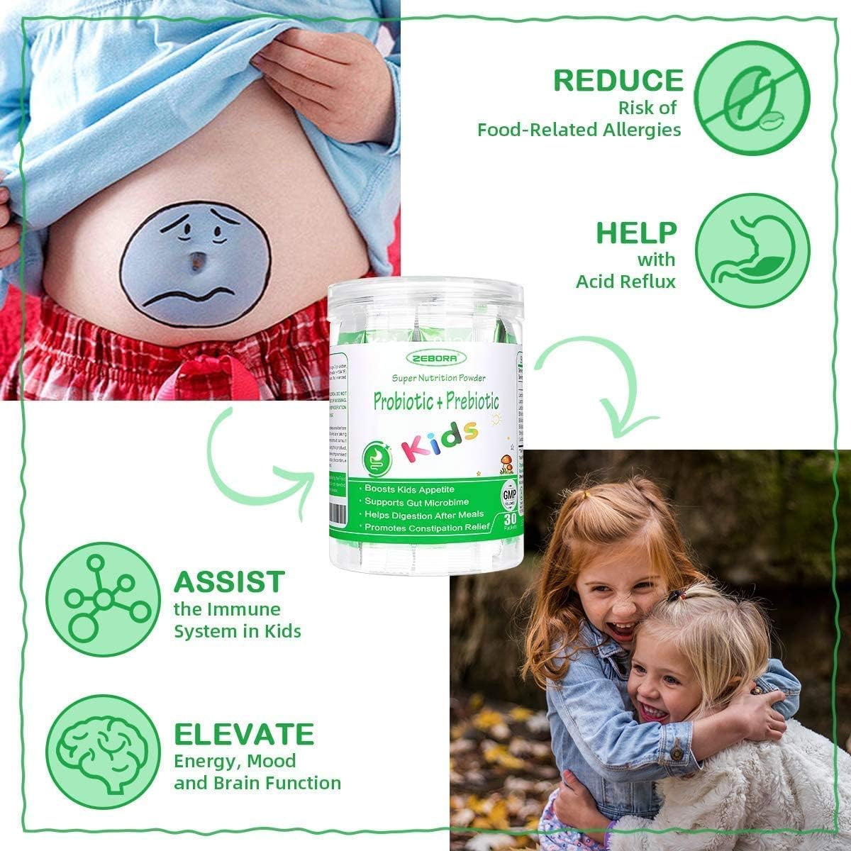 ZEBORA Probiotics Powder for Digestive and Immune Health, Supports Women, Men, and Kids 3+, Gluten Free, Non GMO - 30 Bags