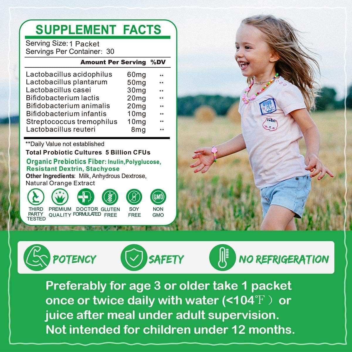 ZEBORA Probiotics Powder for Digestive and Immune Health, Supports Women, Men, and Kids 3+, Gluten Free, Non GMO - 30 Bags