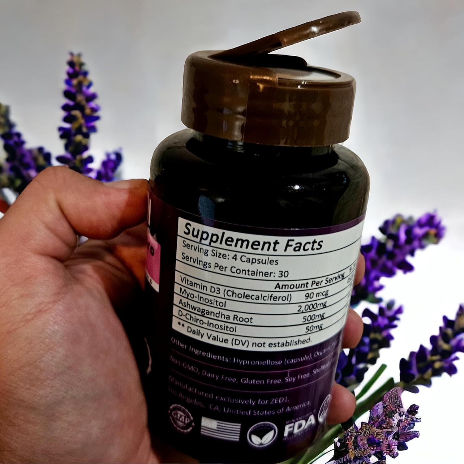 ZED1 Myo & D-Chiro Inositol Capsules for PCOS & Fertility with Ashwagandha & Vitamin D3 - Women's Hormonal & Ovarian Support