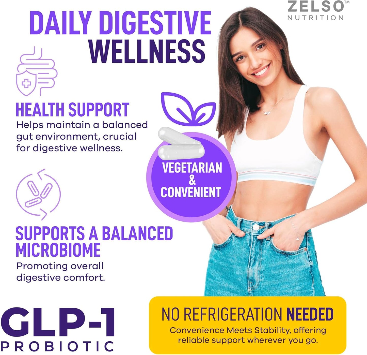 ZELSO GLP-1 Probiotic with Akkermansia Muciniphila - Supports Gut Health & Appetite Control - 500M CFU Multi-Strain Probiotic with Prebiotic GLP1
