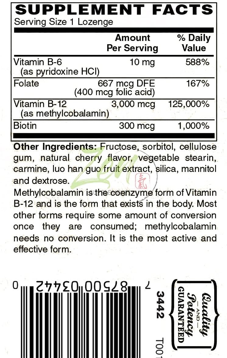 Zen Supplements Top-Rated Methylated B12 Vitamin Lozenges with Folic Acid - Boost Heart Health, Immune System, Brain Function - 100 Count