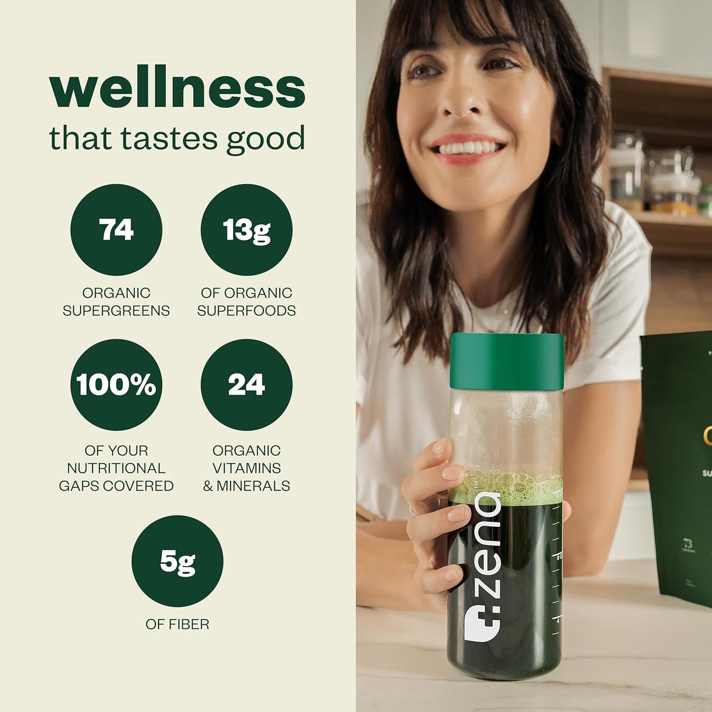 Zena Fit Nutrition Zena Complete Organic Super Greens Powder & Multivitamin with 90+ Nutrient-Rich Ingredients, Watermelon Citrus Flavor, 30 Packets