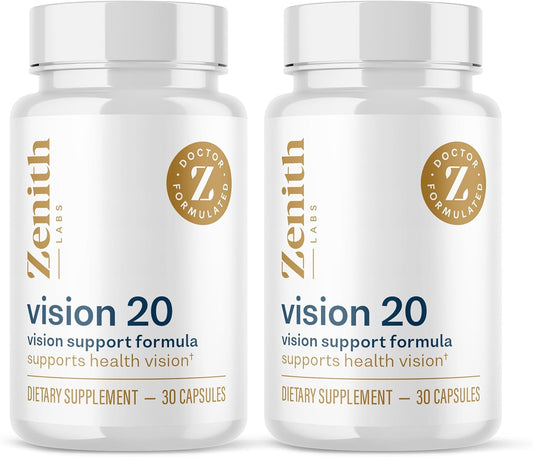Zenith Labs Vision 20 Eye Vitamins with Lutein, Zeaxanthin, and Bilberry Extract - Enhances Eye Health and Reduces Eye Strain - Carotenoid Blend, 2 Pack