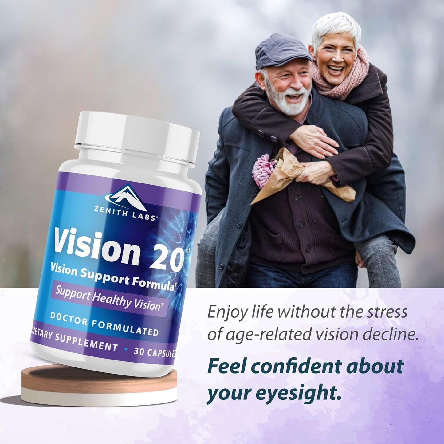 Zenith Labs Vision 20 Eye Vitamins with Lutein, Zeaxanthin, and Bilberry Extract - Enhances Eye Health and Reduces Eye Strain - Carotenoid Blend, 2 Pack