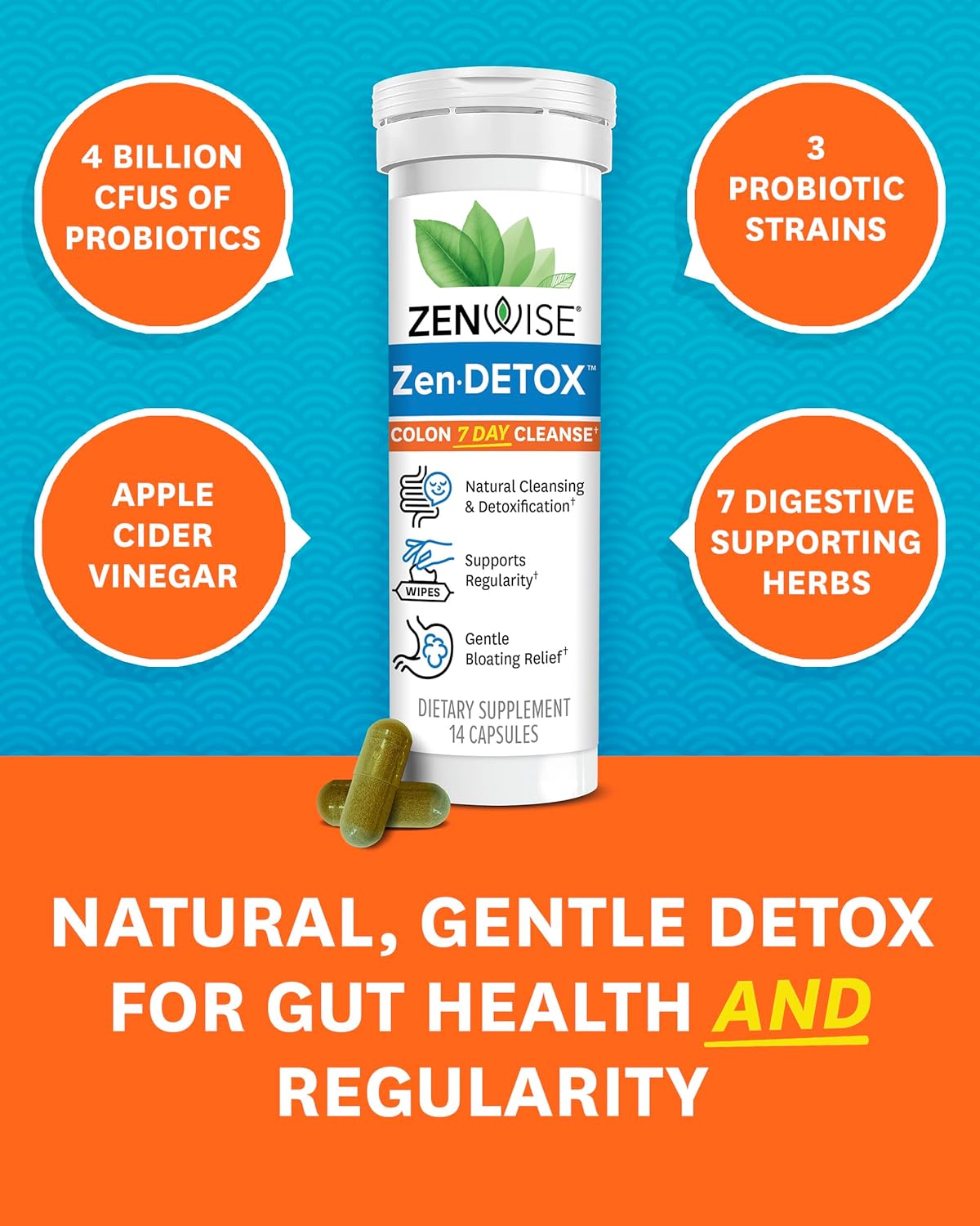 Zenwise Health 7 Day Cleanse - Detox & Colon Cleanse Pills for Men & Women - Digestive Health Supplement with Psyllium Husk, Senna Leaf, Bromelain, Ginger, ACV, and Probiotics - 14 CT