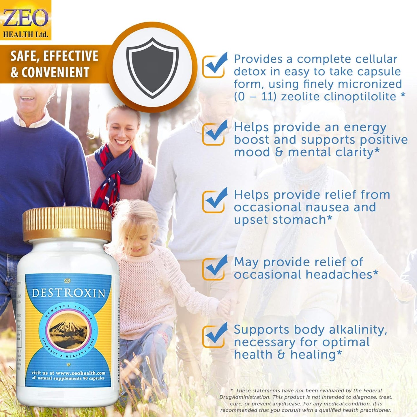 Zeo Health DESTROXIN Capsules - Zeolite, B-12, Calcium (90 Count) Supports Cellular Detox, Energy, & Alkalinity