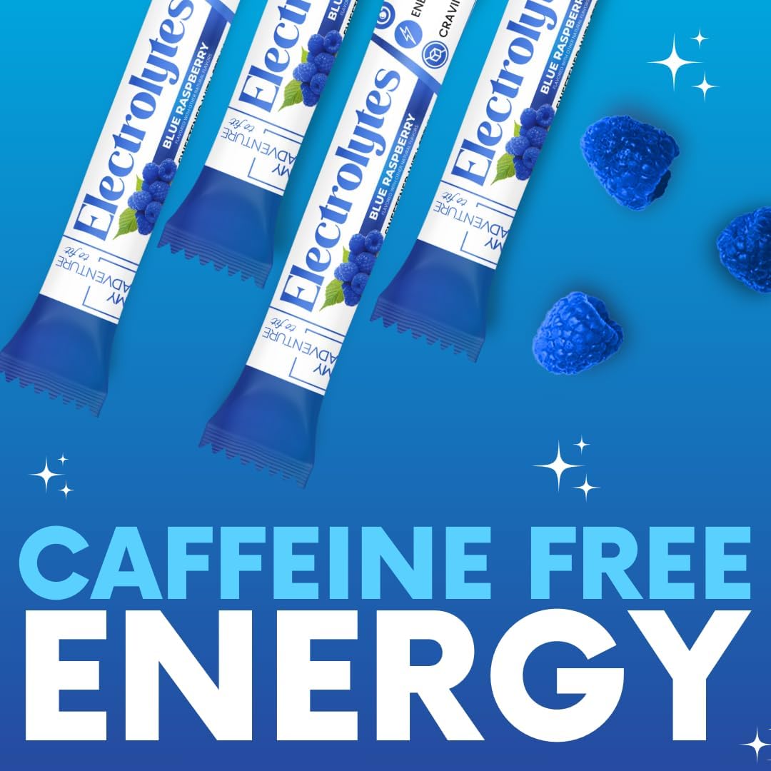 Zero Sugar Blue Raspberry Electrolyte Powder Drink Mix - Natural Hydration Boost - Caffeine-Free Energy - Vegan, Keto, Paleo - 15 Pack