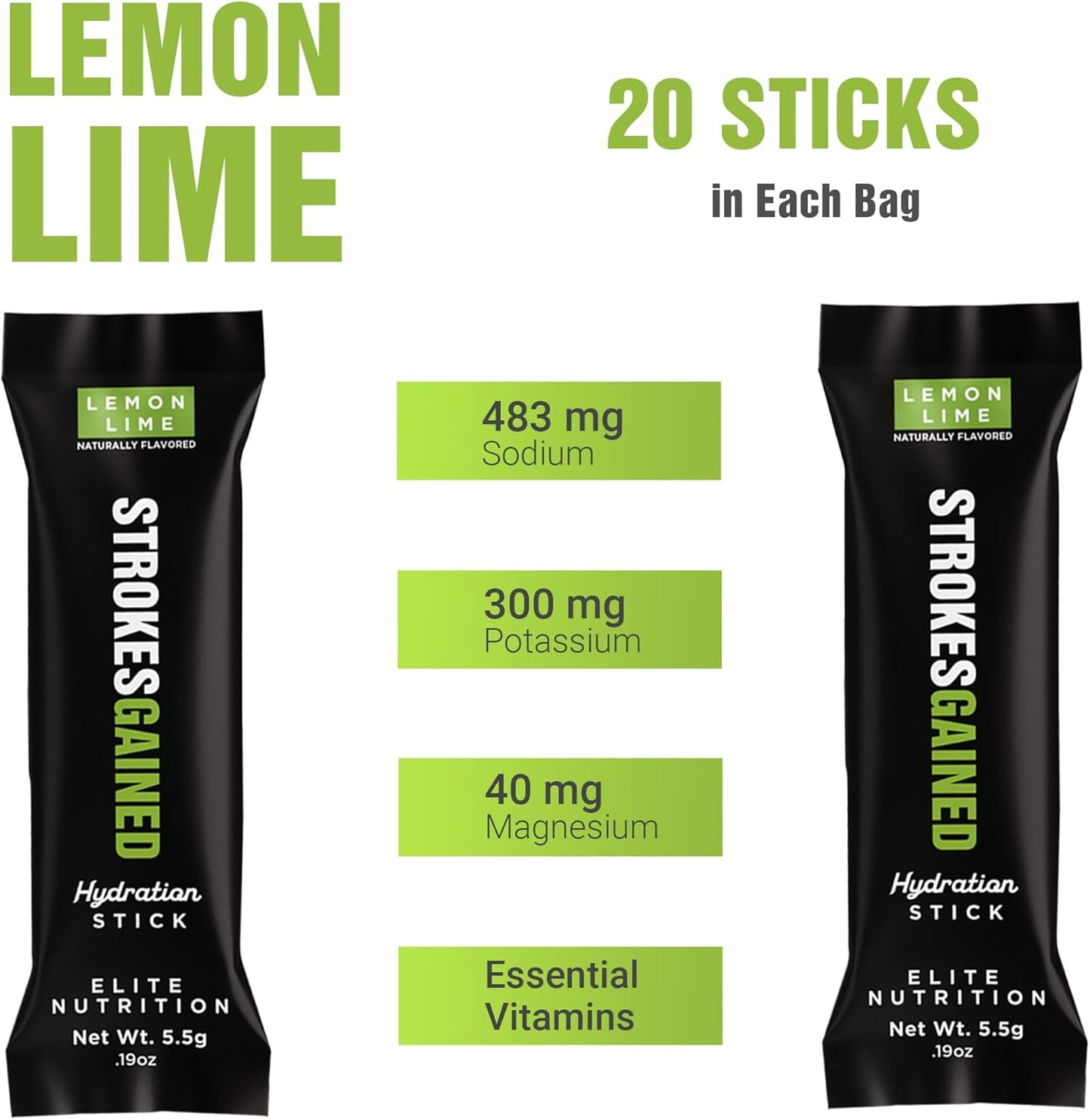 Zero Sugar Lemon Lime Golf Electrolyte Mix - 20 Stick Packs for Strokes Gained Hydration