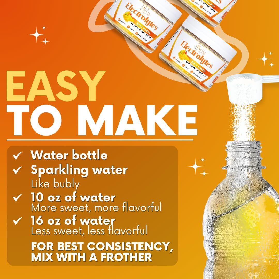 Zero Sugar Mango Electrolyte Powder for Caffeine-Free Energy - Natural Vegan, Keto & Paleo Hydration Drink Mix - 37 Servings