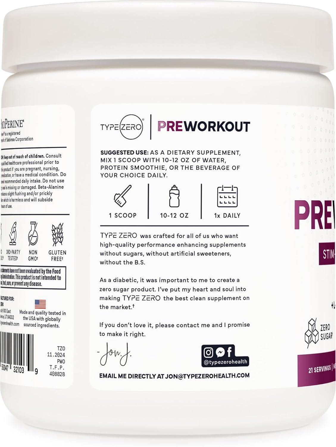 Zero Ultra Clean Blackberry Lemonade Non-Stim Pump Pre Workout for Men & Women - Beetroot, Arginine, Citrulline Malate, Betaine, Beta A, ACV - Sugar-Free & Caffeine-Free Formula