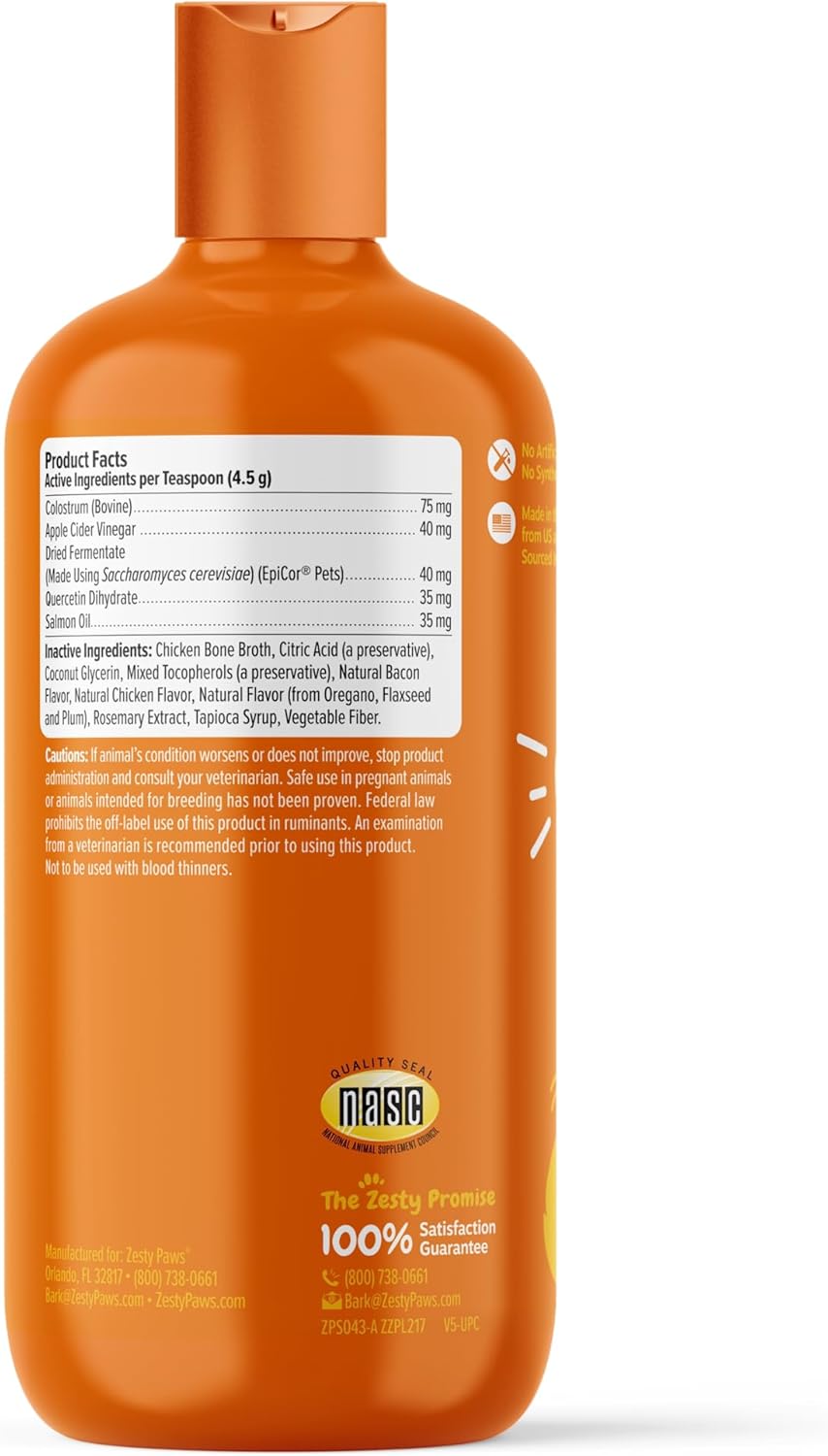 Zesty Paws Allergy & Immune Support Infusions for Dogs - Omega 3 Salmon Oil - Sensitive Skin Relief - EpiCor Pets, Colostrum, Quercetin - Seasonal Allergy Relief - Chicken Flavor - 16 fl oz