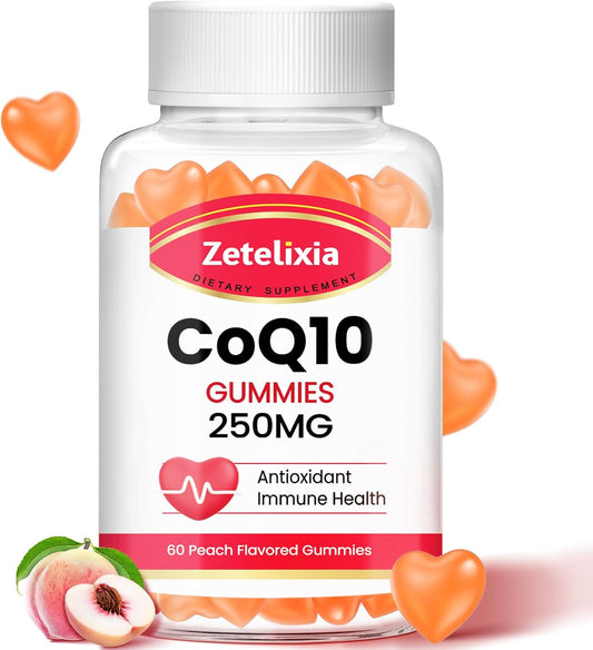 Zetelixia CoQ10 Peach Gummies - Enhanced Absorption for Energy and Antioxidant Support - 60 Count
