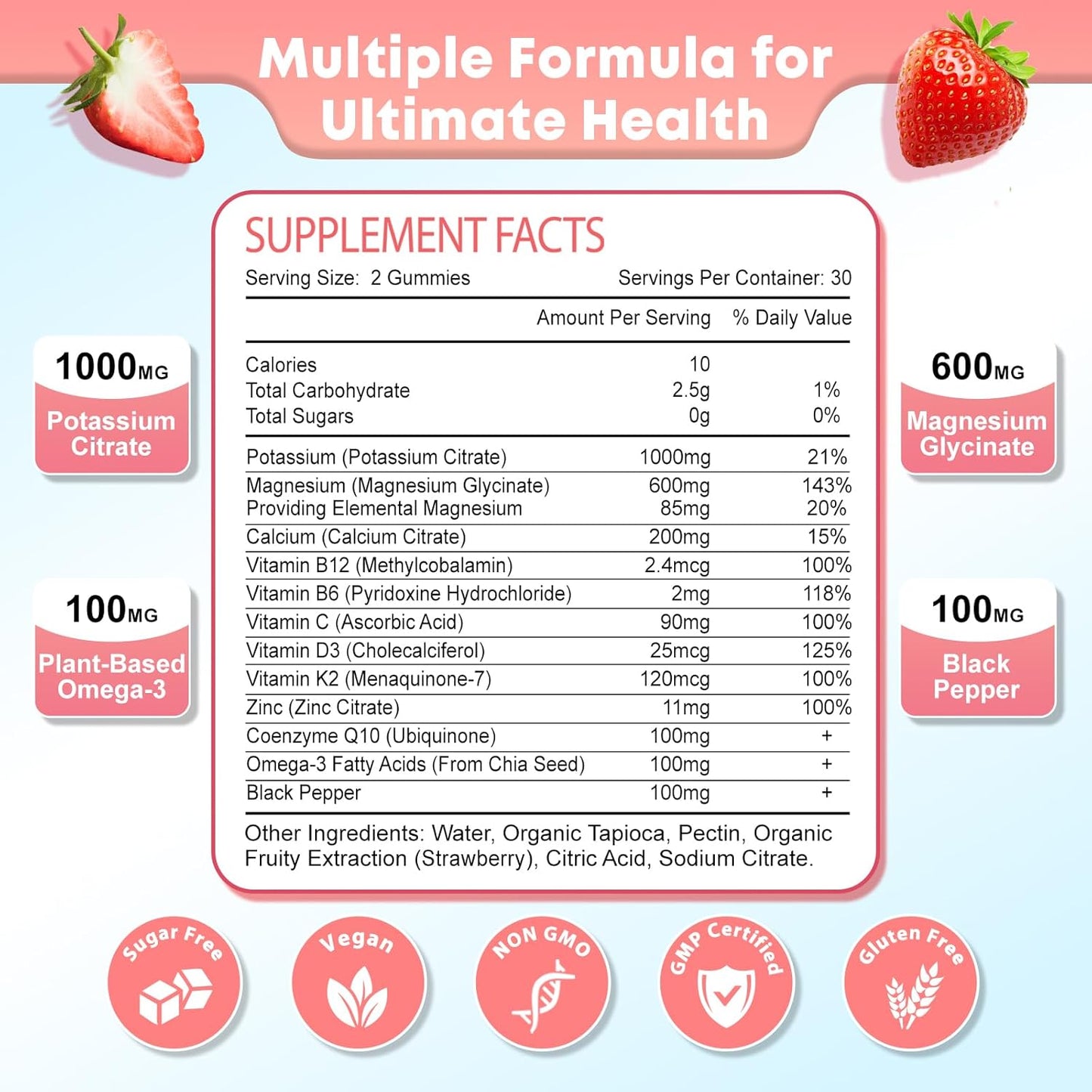 Zetelixia Potassium Magnesium Gummies for Adults & Kids - Multivitamin with Omega-3 & Black Pepper - Supports Muscle, Heart Health - 120ct