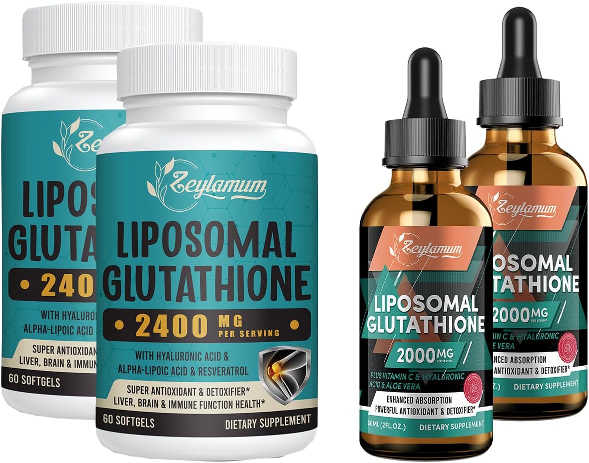 Zeylamum Liposomal Glutathione Bundle: 2400 MG Capsules & 2000 MG Liquid - Antioxidant, Energy Boost, Immune Support, Anti-Aging