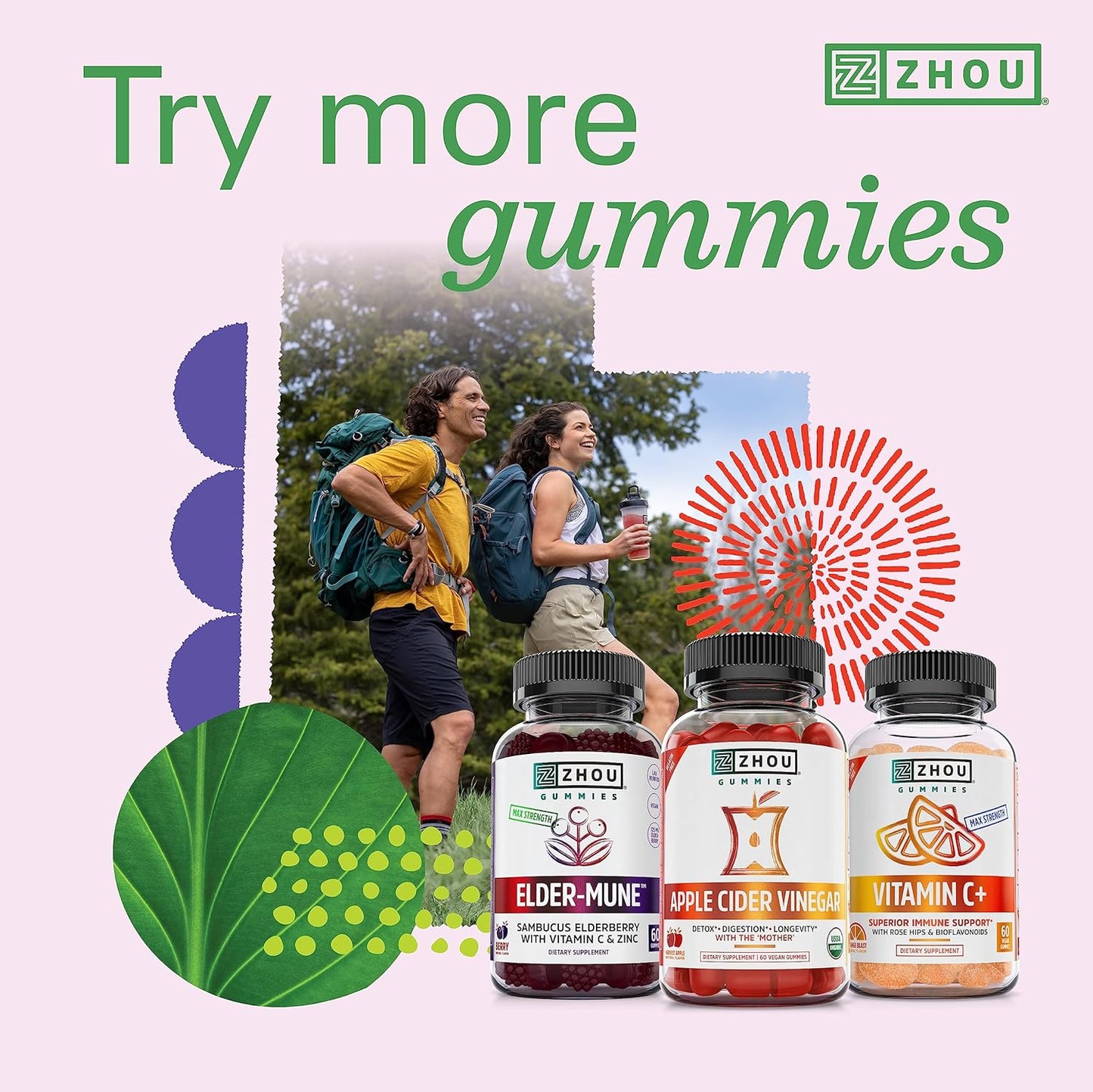 Zhou Nutrition Vitamin D3 K2 Gummies, 5000 IU & 90 mcg, Bone & Heart Health Formula, 2 in 1 Immune Support, Strawberry, 60 Count - BoostGo Australia