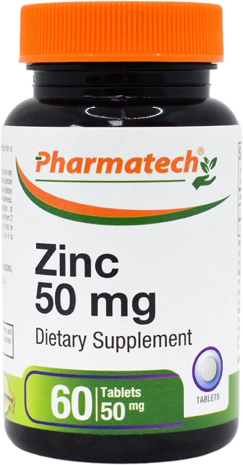 Zinc 50mg Immune Support Supplement, Chelated Gluconate Mineral Antioxidant for Men and Women, Acne Relief, Easy-to-Swallow Tablets, 60 Count