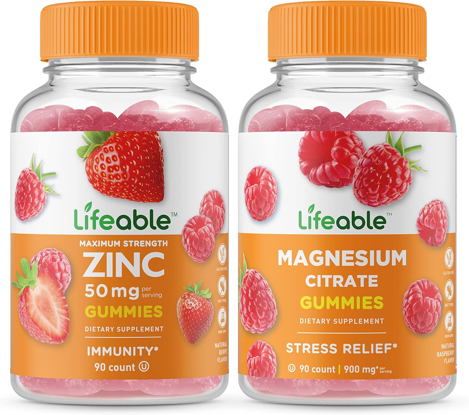 Zinc and Magnesium Gummies Bundle - 50mg, Vitamin Supplement, Chewable, Gluten & GMO Free - Delicious Taste