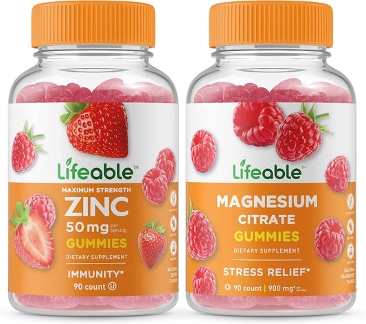 Zinc and Magnesium Gummies Bundle - 50mg, Vitamin Supplement, Chewable, Gluten & GMO Free - Delicious Taste