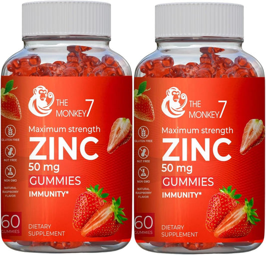 Zinc Citrate Gummies 50mg for Immune Support - Gluten Free, Vegan, Non-GMO - 2 Pack of Maximum Strength Zinc Gummies