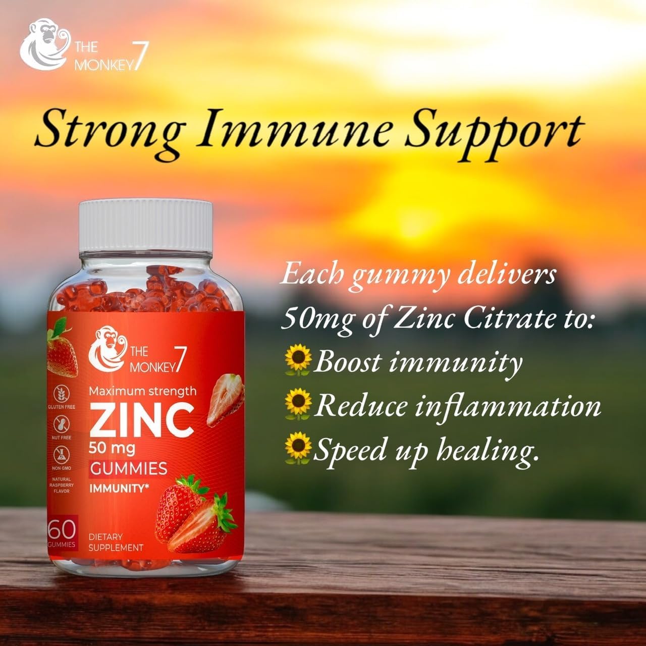 Zinc Citrate Gummies 50mg for Immune Support - Gluten Free, Vegan, Non-GMO - 2 Pack of Maximum Strength Zinc Gummies