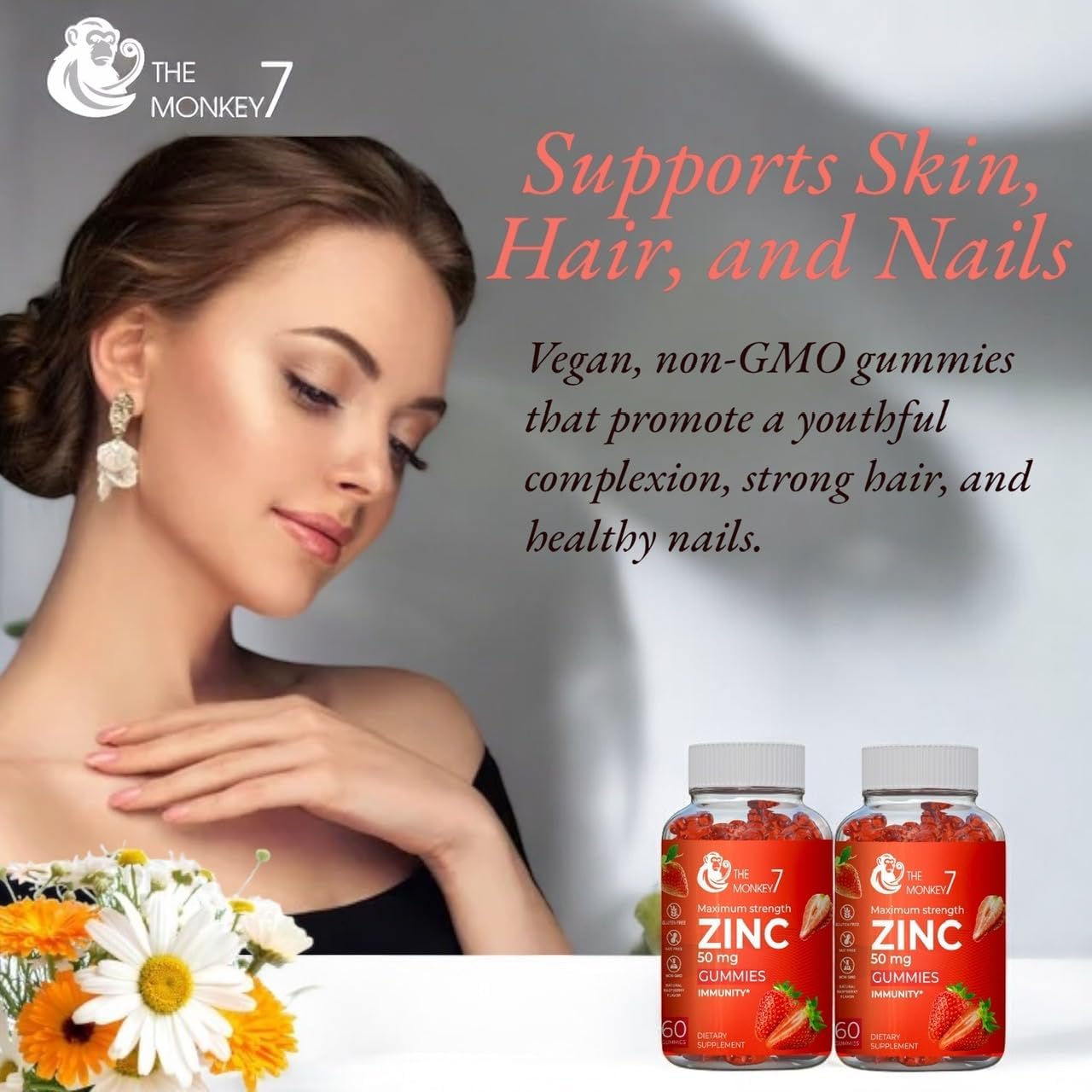 Zinc Citrate Gummies 50mg for Immune Support - Gluten Free, Vegan, Non-GMO - 2 Pack of Maximum Strength Zinc Gummies