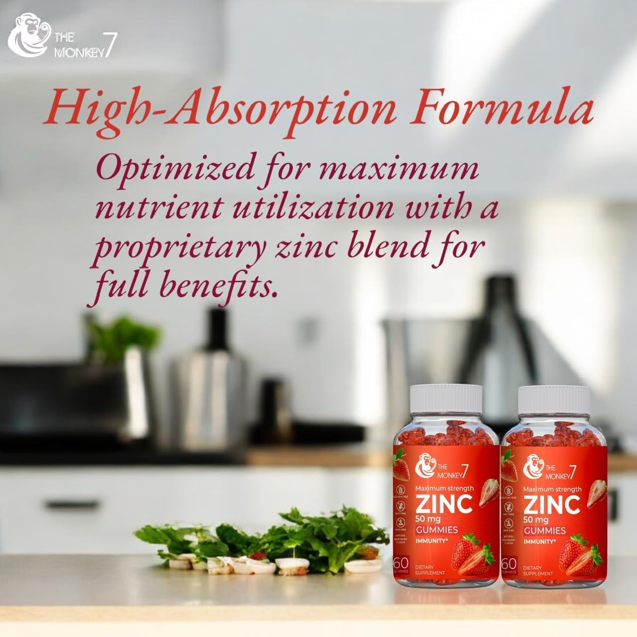 Zinc Citrate Gummies 50mg for Immune Support - Gluten Free, Vegan, Non-GMO - 2 Pack of Maximum Strength Zinc Gummies