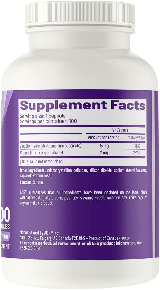 Zinc Copper Balance Supplement (100 capsules) by AOR