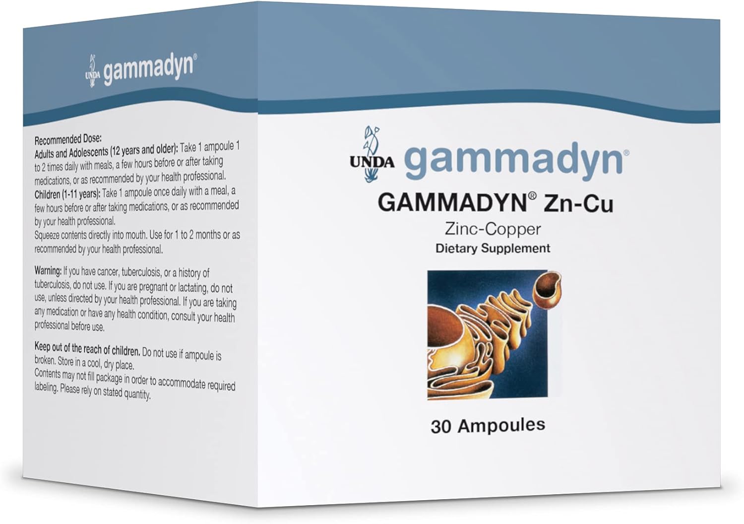Zinc-Copper Oligo-Element Supplement - UNDA GAMMADYN Zn-Cu - 30 Ampoules