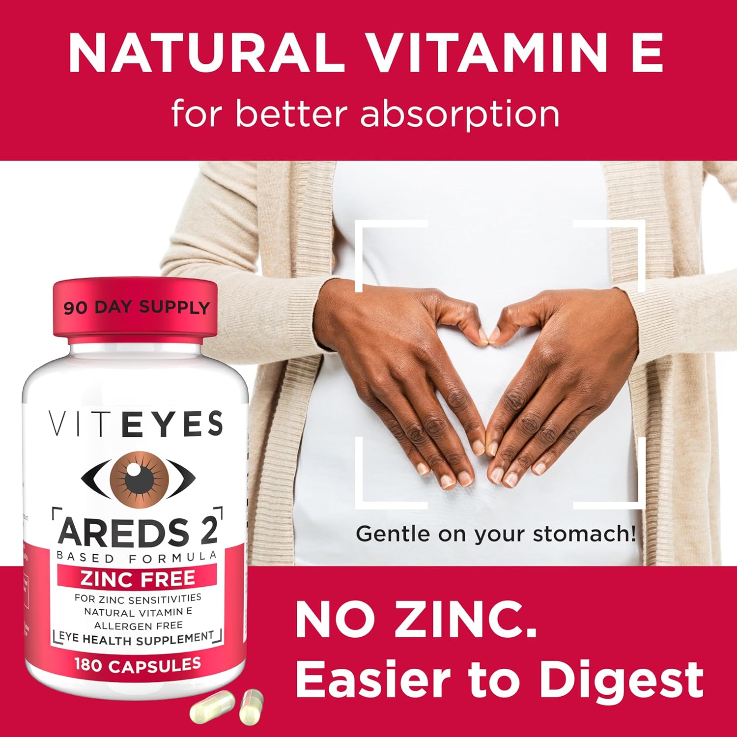 Zinc-Free Macular Support Capsules with Vitamin E, C, Lutein & Zeaxanthin - 180 Ct, Allergen-Free, Eye Doctor Recommended, USA-Made