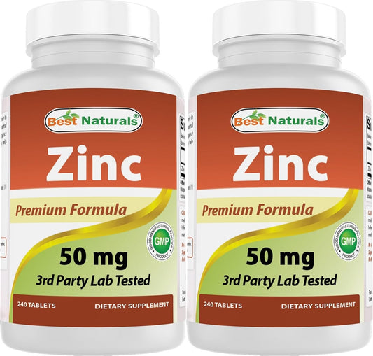 Zinc Gluconate 50mg Supplement - 480 Tablets, 2-Pack for Immune Support