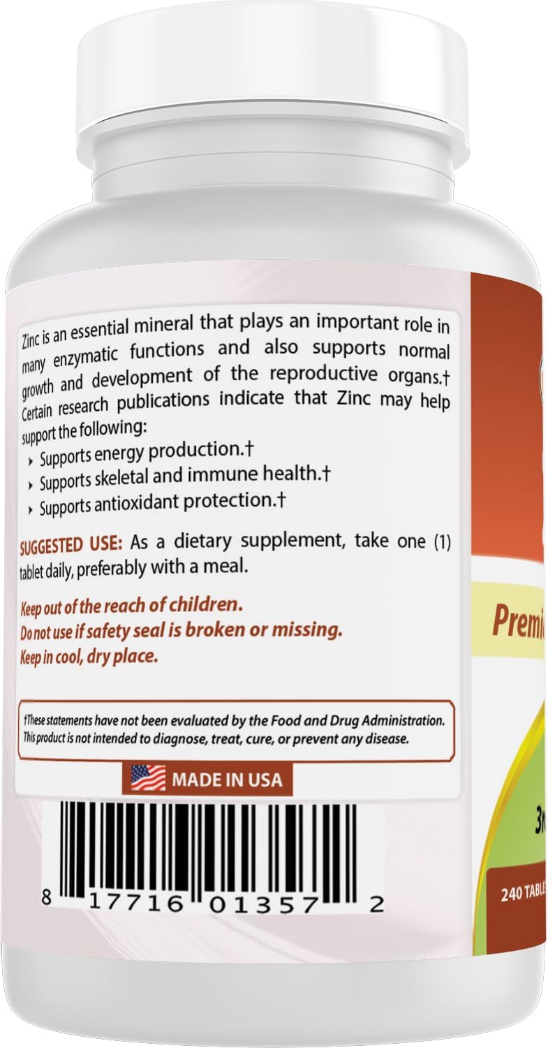 Zinc Gluconate 50mg Supplement - 480 Tablets, 2-Pack for Immune Support
