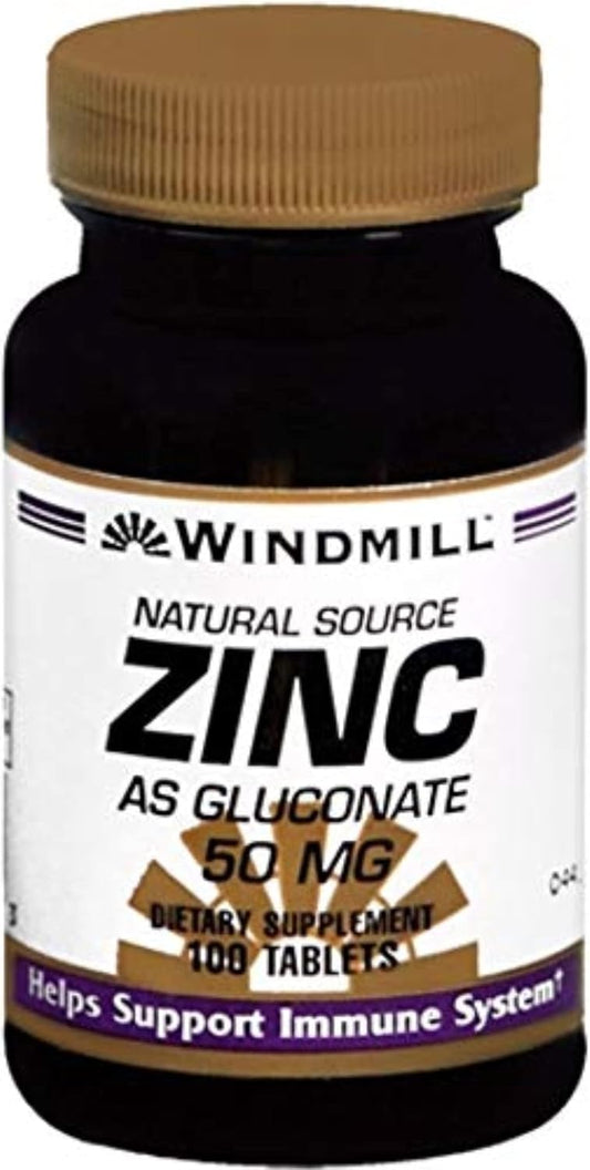 Zinc Gluconate 50mg Tablets - 100 Count by Windmill