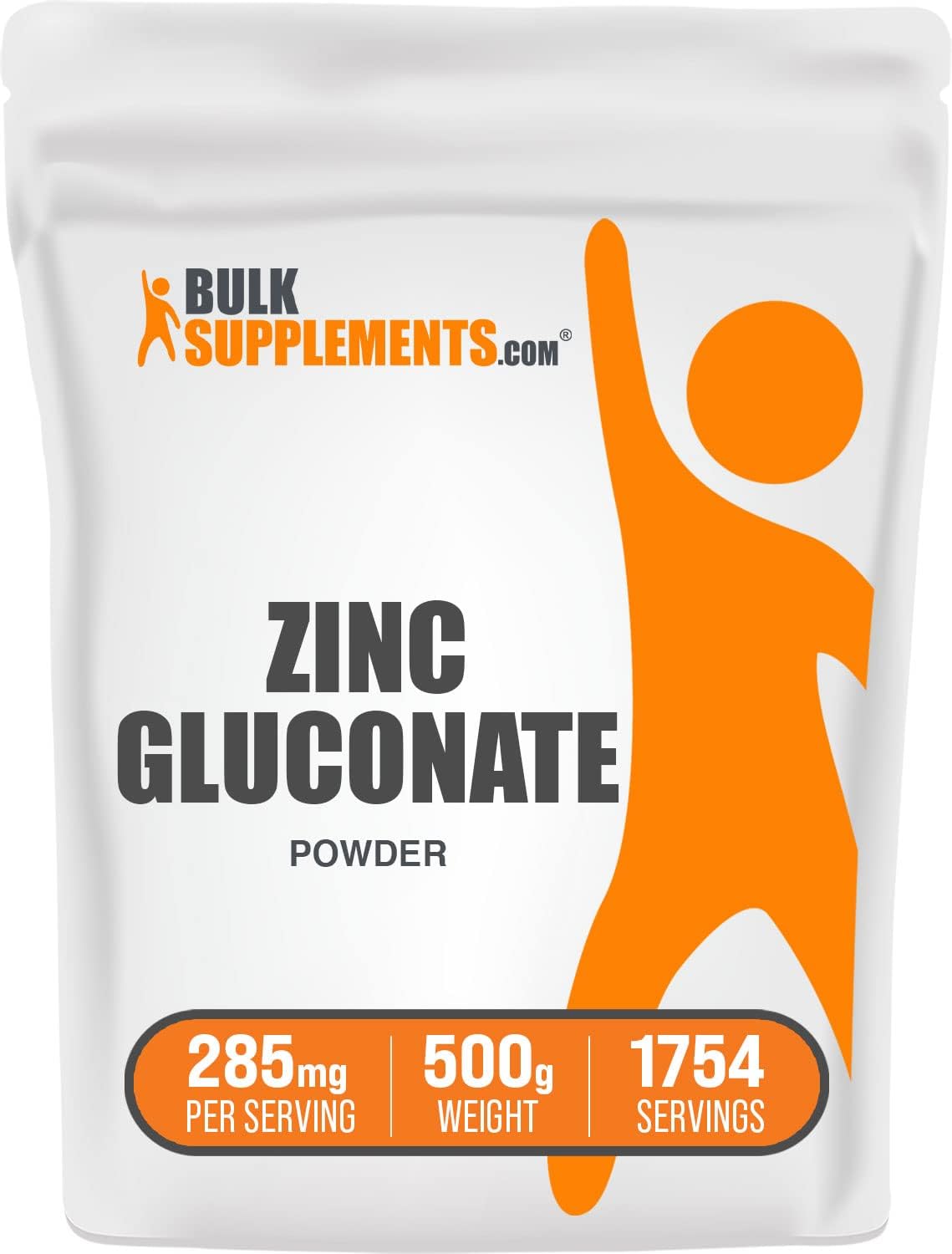 Zinc Gluconate Powder for Immune Support - 40mg Zinc Supplement - Gluten Free, 500g (1.1 lbs) - Bulk Size