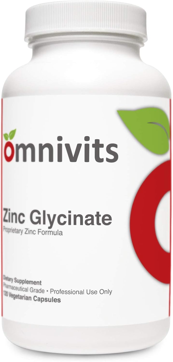 Zinc Glycinate Chelate Capsules - 20mg for Immune Support & Antioxidant Boost - 120 Vegetarian Capsules by Omnivits