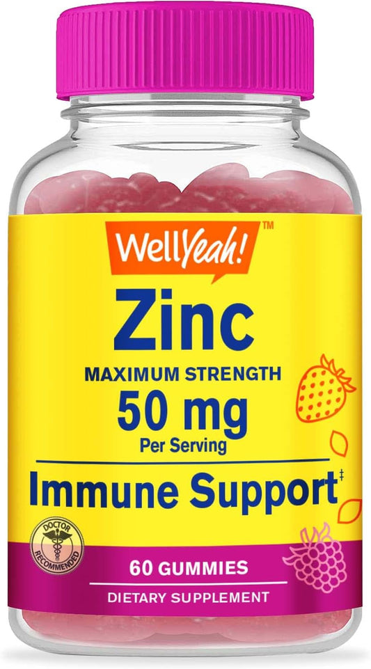 Zinc Gummies 50mg - Immune Support and Antioxidant Health - Berry Flavor - Gluten-Free, GMO-Free - 60 Gummies