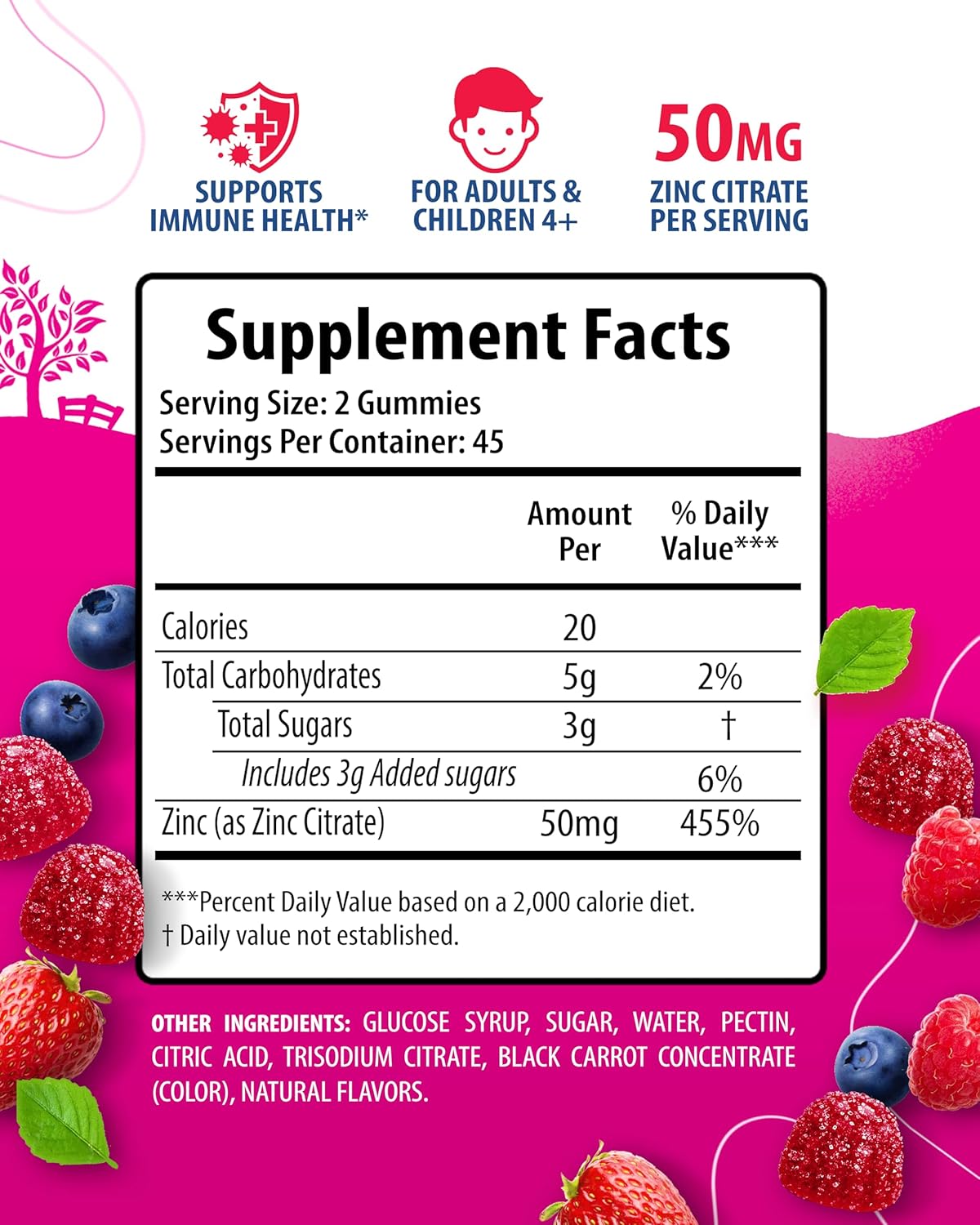 Zinc Gummies for Immune Support - Natural Antioxidant Supplement for Kids & Adults